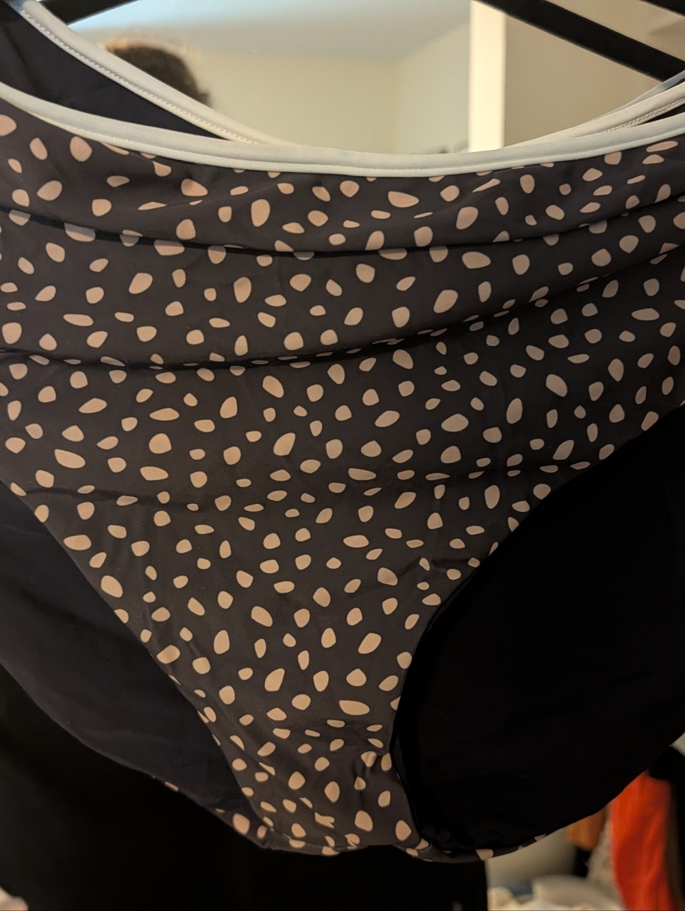 Reversible Women’s Black Bikini Bottom with Beige Spot Print High Waist
